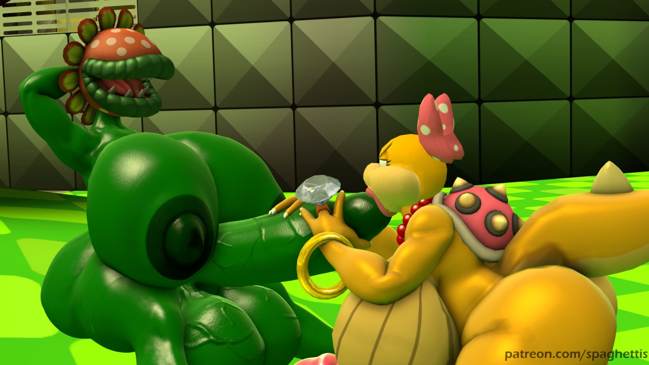 2futas, 3d, 3d (artwork), anthro, ass, big ass, big breasts, big penis, blowjob, breasts, breasts bigger than head, duo, female, futa only, futanari, huge ass, huge breasts, hyper breasts, hyper penis, impossible fit, intersex, mario (series), naked, nintendo, nude, oral, outdoors, penis, petey piranha, playing penis like flute, spaghettis (artist), super mario bros., super mario sunshine, wendy o. koopa