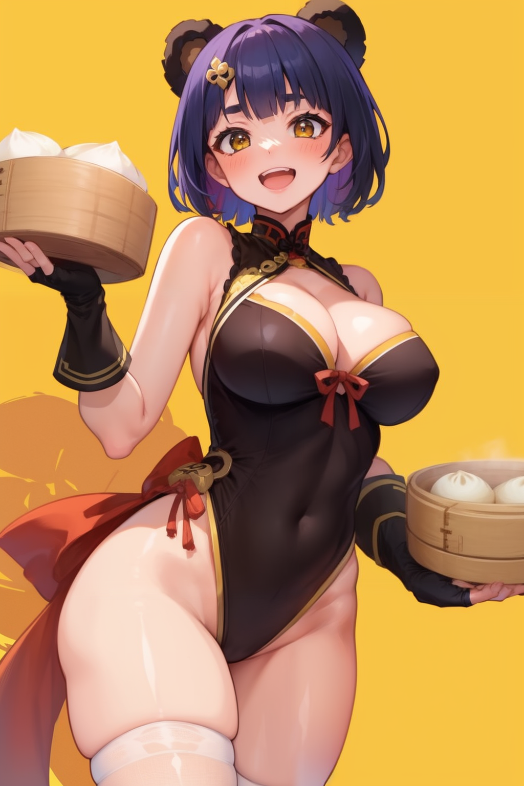 1girls, ai generated, ass, big ass, big breasts, big thighs, blue hair, blush, breasts, busty, cleavage, female, female only, genshin impact, huge ass, huge thighs, large ass, large thighs, navel, navel visible through clothes, solo, solo female, thick thighs, thighs, voluptuous, xiangling (genshin impact), yellow eyes, yinyuelangjue