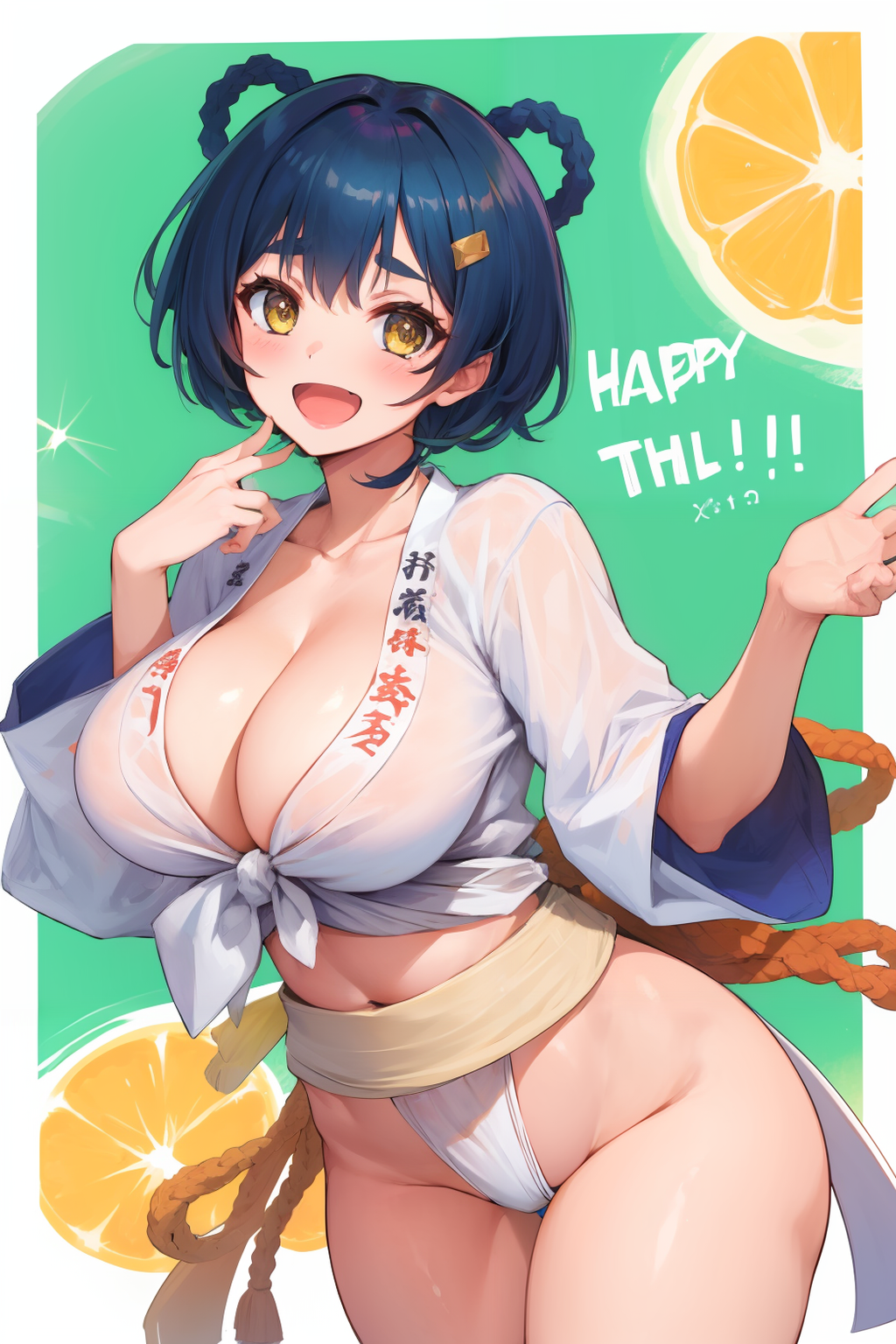 1girls, ai generated, ass, big ass, big breasts, big thighs, blue hair, blush, breasts, busty, cleavage, female, female only, genshin impact, huge ass, huge breasts, huge thighs, large ass, large breasts, large thighs, navel, solo, solo female, thick thighs, thighs, voluptuous, xiangling (genshin impact), yellow eyes, yinyuelangjue