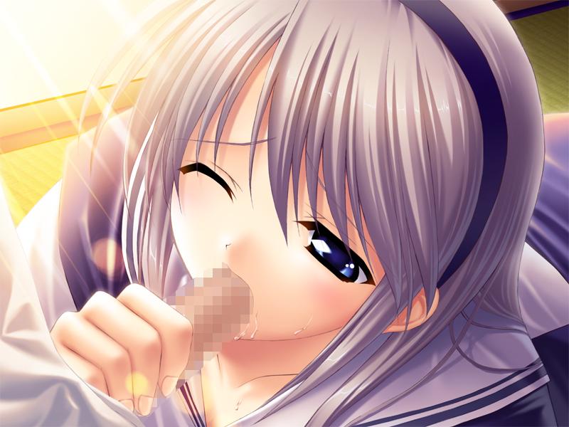 1boy 1girls blue_eyes censored cg clannad clothing eroge fellatio fumio_(ura_fmo) game_cg hairband hetero jpeg_artifacts key mosaic_censoring official_art one_eye_closed oral oral_sex penis purple_hair sakagami_tomoyo solo_focus tomoyo_after tomoyo_after_~it's_a_wonderful_life~