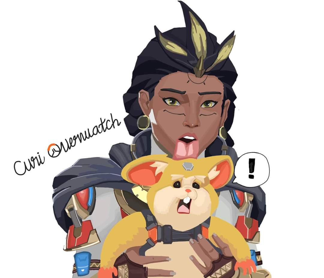 1girls dark-skinned_female hammond_(overwatch) illari_(overwatch) illari_quispe_ruiz latina overwatch overwatch_2 peruvian_female sexually_suggestive simple_background tongue_out