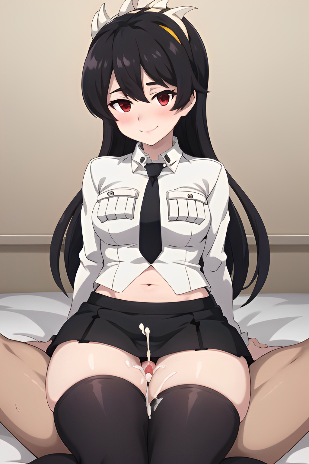 1boy 1boy1girl 1girls 2d ai_generated bed big_breasts black_hair blush breasts cum cum_drip cum_on_body cumshot ejaculation eye_contact female filia_(skullgirls) hips huge_breasts large_breasts light-skinned_female light_skin looking_at_viewer male nopemope26 on_bed on_top oppai penetration penis penis_between_thighs pov pov_crotch pov_eye_contact red_eyes samson_(skullgirls) skullgirls smile straddling thick thick_hips thick_legs thick_thighs thigh_sex thigh_sex thighhighs thighs uncensored video_games