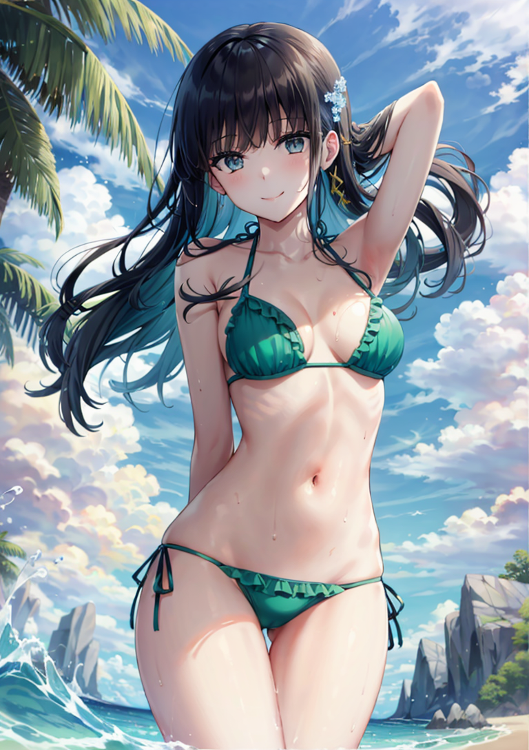 ai generated, bangs, black hair, blue eyes, blush, female, long hair, mahouka koukou no rettousei, shiba miyuki, stable diffusion