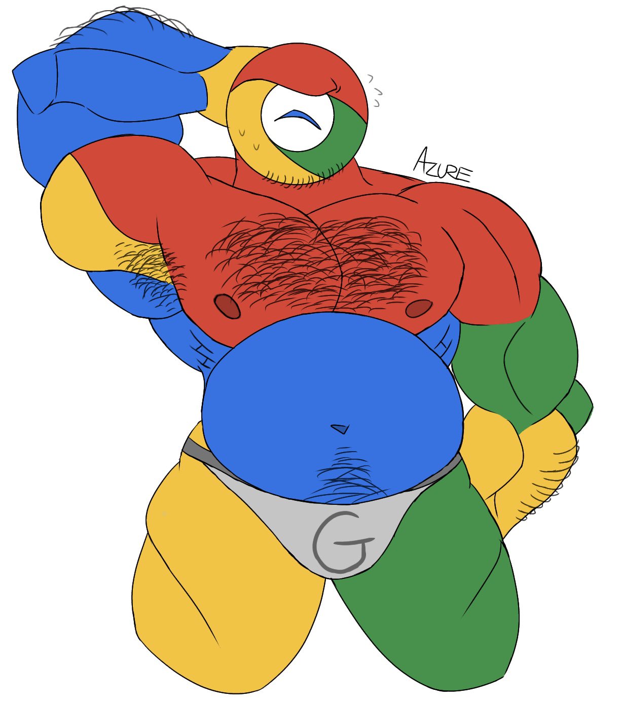 almost_naked apphuman bara buff chubby colored_skin google google_chrome hairy hairy_chest himbo humanized jockstrap male male_only no_visible_genitalia non-human socialmedia_humanized suggestive