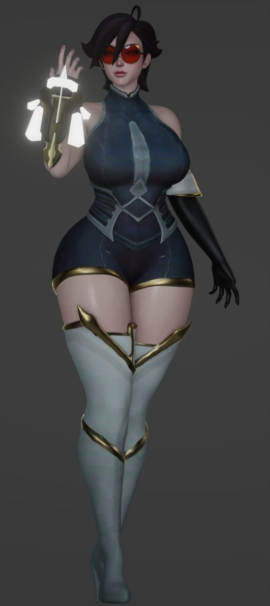 1girls big_breasts black_hair female_only glasses high_heel_boots high_heels hips hourglass_figure latex latex_gloves league_of_legends red-tinted_eyewear sentinel_vayne short_hair sunglasses the_ruined_king_saga thick_thighs thighs tinted_eyewear vaybu vayne