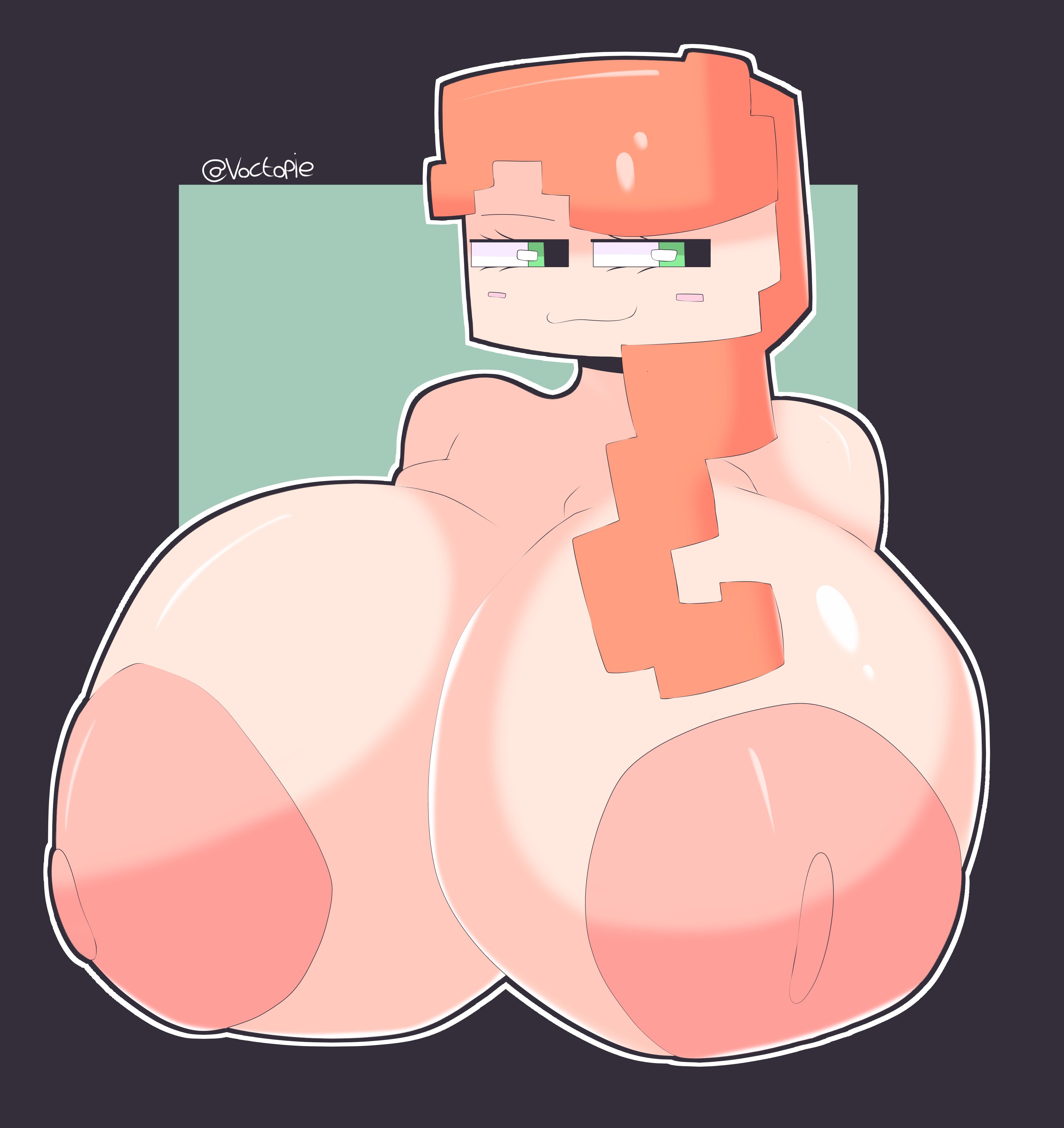 2023, alex (minecraft), big breasts, breasts, female, female only, huge breasts, minecraft, mojang, naked, nude, square head, voctopie
