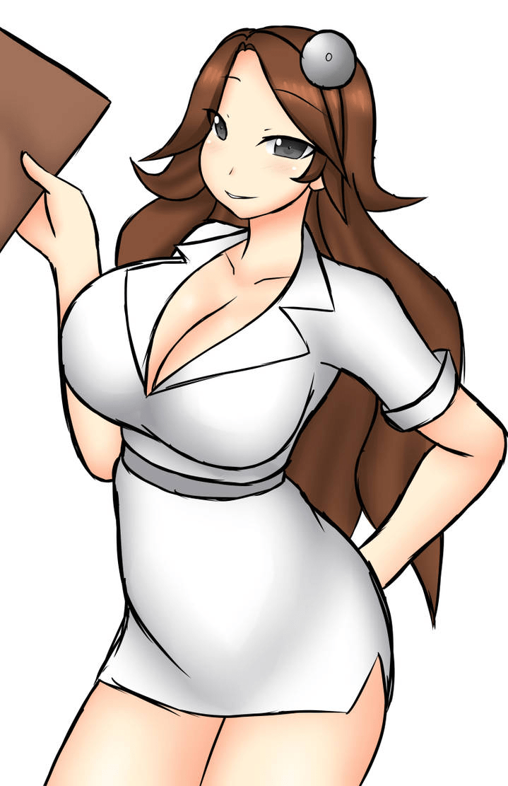 1girls breasts brown_hair cartoon_network cleavage coat doctor doctor_fathead female female_only file gray_eyes hand_on_butt johnny_bravo_(series) large_breasts long_hair nurse short_skirt simple_background somegu stethoscope tagme white_background white_coat white_skirt