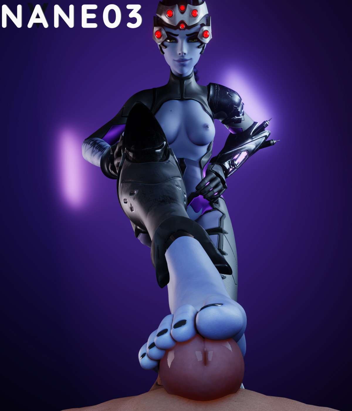 1boy, 1girls, 3d, female, female domination, femdom, foot fetish, footjob, male, nane03, nude, nude male, overwatch, penis, pov, stepped on, stepping on penis, submissive, submissive male, tagme, tease, teasing, trample, widowmaker