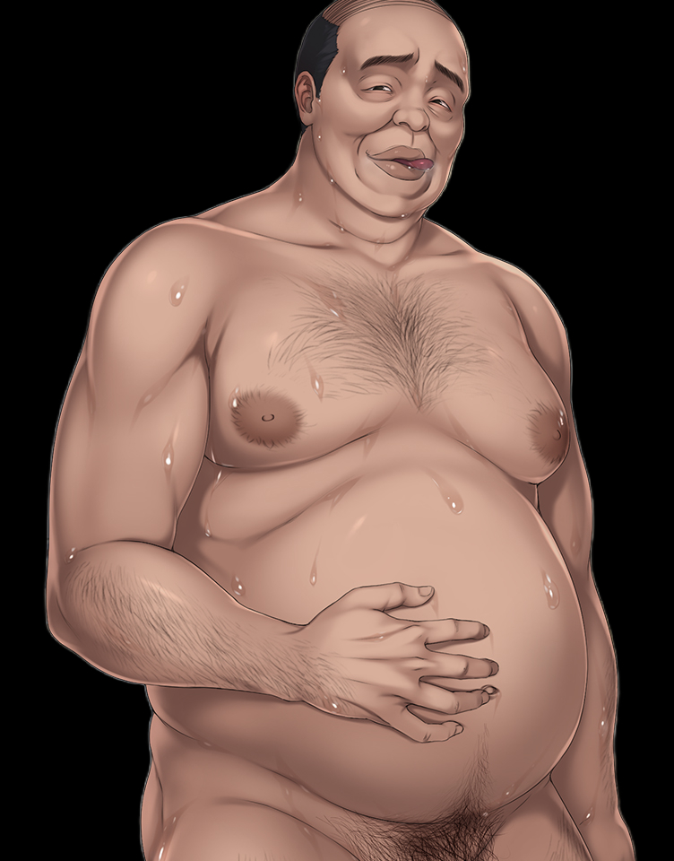 1boy, artist request, balding, character request, completely nude, copyright request, fat, fat male, licking, looking at viewer, male, male only, nipples, nude, obese, obese male, overweight, overweight male, pubic hair, solo male, ugly bastard