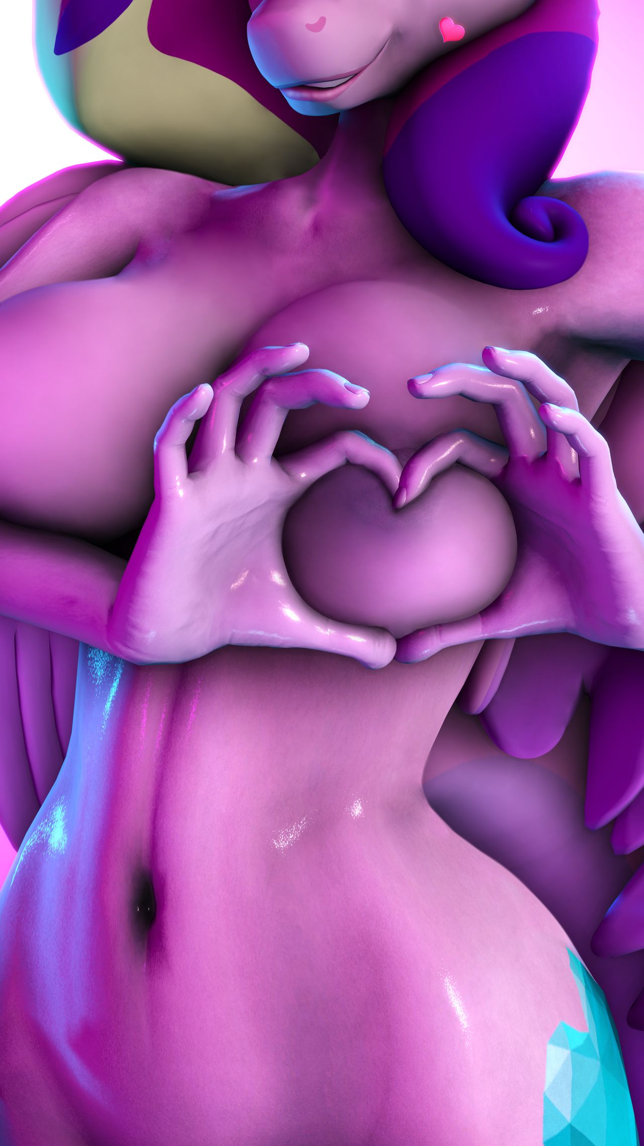 3d, belly button, big boobs, big breasts, boobs, breasts, female, fit, fit female, friendship is magic, heart, hooves-art, long hair, my little pony, pink body, pink hair, pony, princess cadance (mlp), smirk, solo, tagme