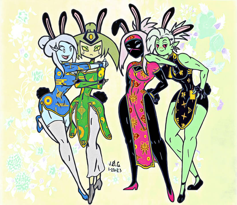 adventure_time alien_girl bunny_ears bunny_girl bunny_tail china_dress chinese_clothes crossover duck_dodgers ice_queen ice_queen_(adventure_time) lord_dominator martian martian_(duck_dodgers) my_life_as_a_teenage_robot queen_tyr'ahnee robot_girl vexus wander_over_yonder