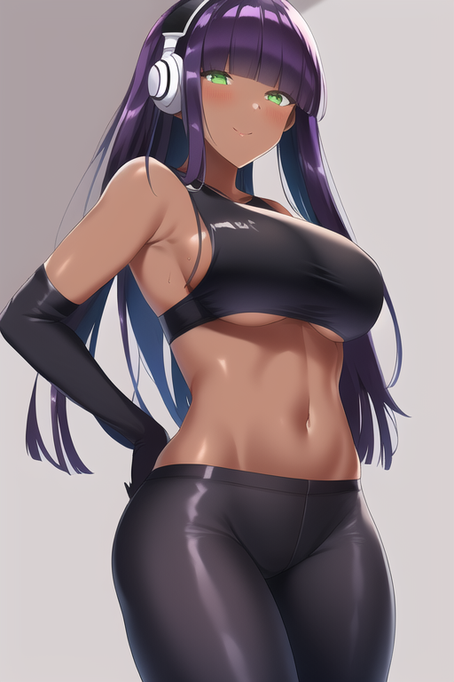 1girls ai_generated big_breasts dark-skinned_female layer long_hair mega_man mega_man_x mega_man_x_dive purple_hair tagme underboob