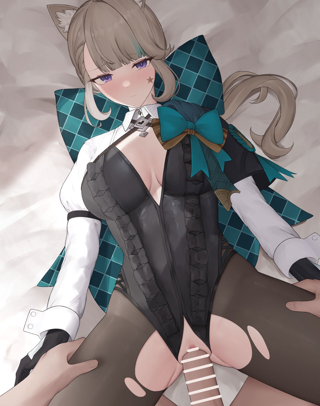 1boy, 1girls, censored, female, genshin impact, lynette (genshin impact), male, n9at, pov, sex