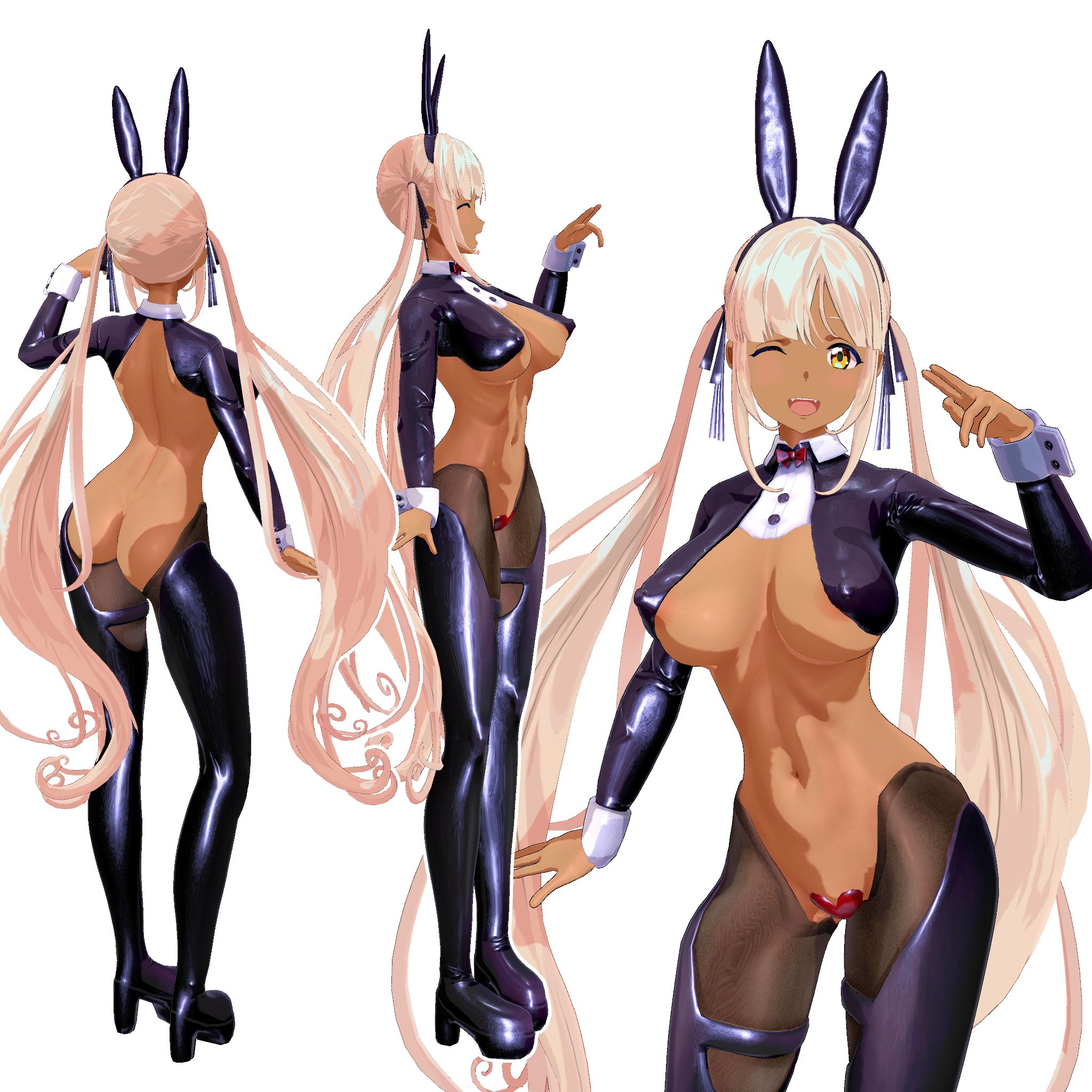 1girls, 3d, bunny ears, female, hololive, hololive english, hololive english -council-, long hair, multiple views, reverse bunnysuit, smile, suyakouta, tsukumo sana, twintails, very long hair, virtual youtuber
