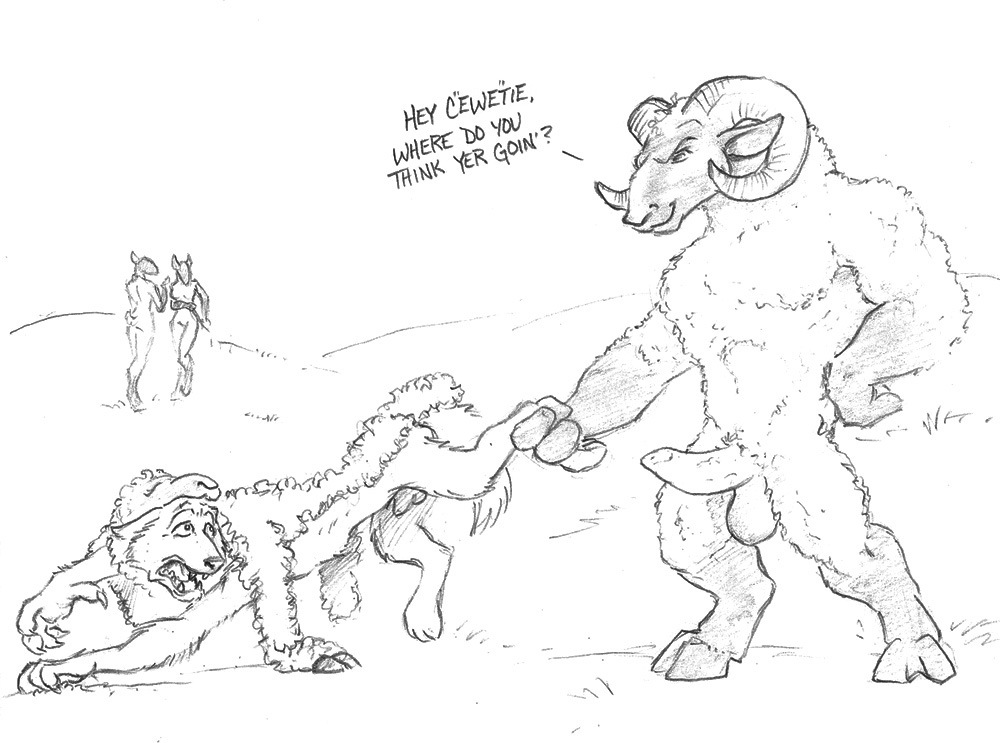 2013 anthro balls canine caprine erection fur furry gay interspecies laughingartist male no_humans penis ram wolf