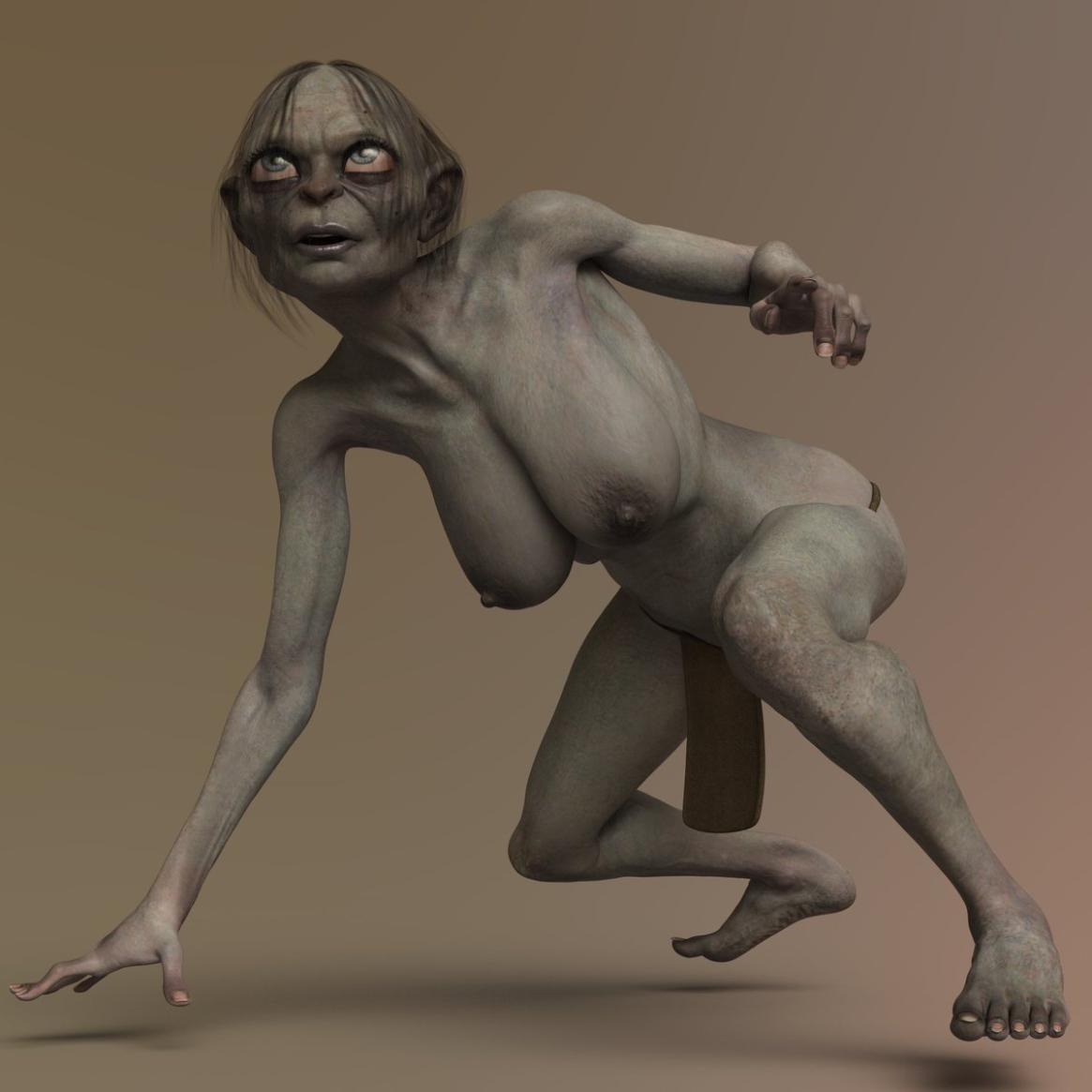 1girls all_fours big_ass big_breasts big_eyes crawling dat_ass female female_only gollum light-skinned_female lord_of_the_rings meme rule_63 squarepeg3d thick_thighs topless