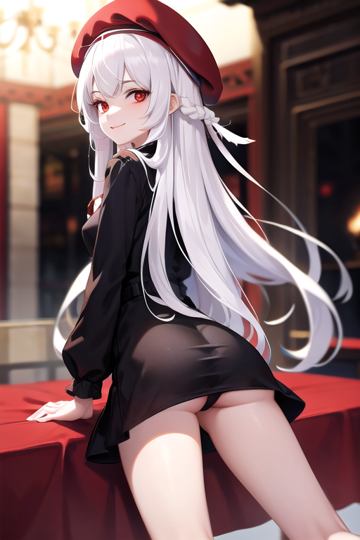 1girls ai_generated ass breasts long_hair looking_at_viewer pale_skin red_beret roblox roblox_avatar roblox_background small_breasts tagme white_hair