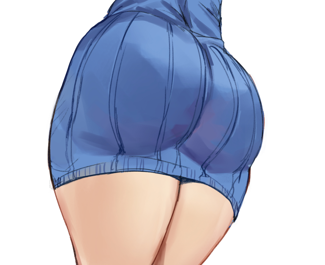 1girls, ass, ass focus, blue sweater, female, goddess of victory: nikke, hi res, mary (nikke), pooor, simple background, solo, solo female, sweater, sweater dress, thighs, voluptuous, white background