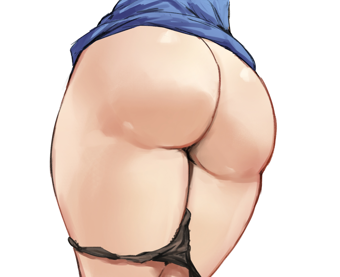1girls, ass, ass focus, black panties, blue sweater, clothes lift, female, goddess of victory: nikke, hi res, lace-trimmed panties, mary (nikke), panties, panties around leg, panty pull, pooor, pussy, simple background, solo, solo female, sweater, sweater dress, thighs, underwear, voluptuous, white background