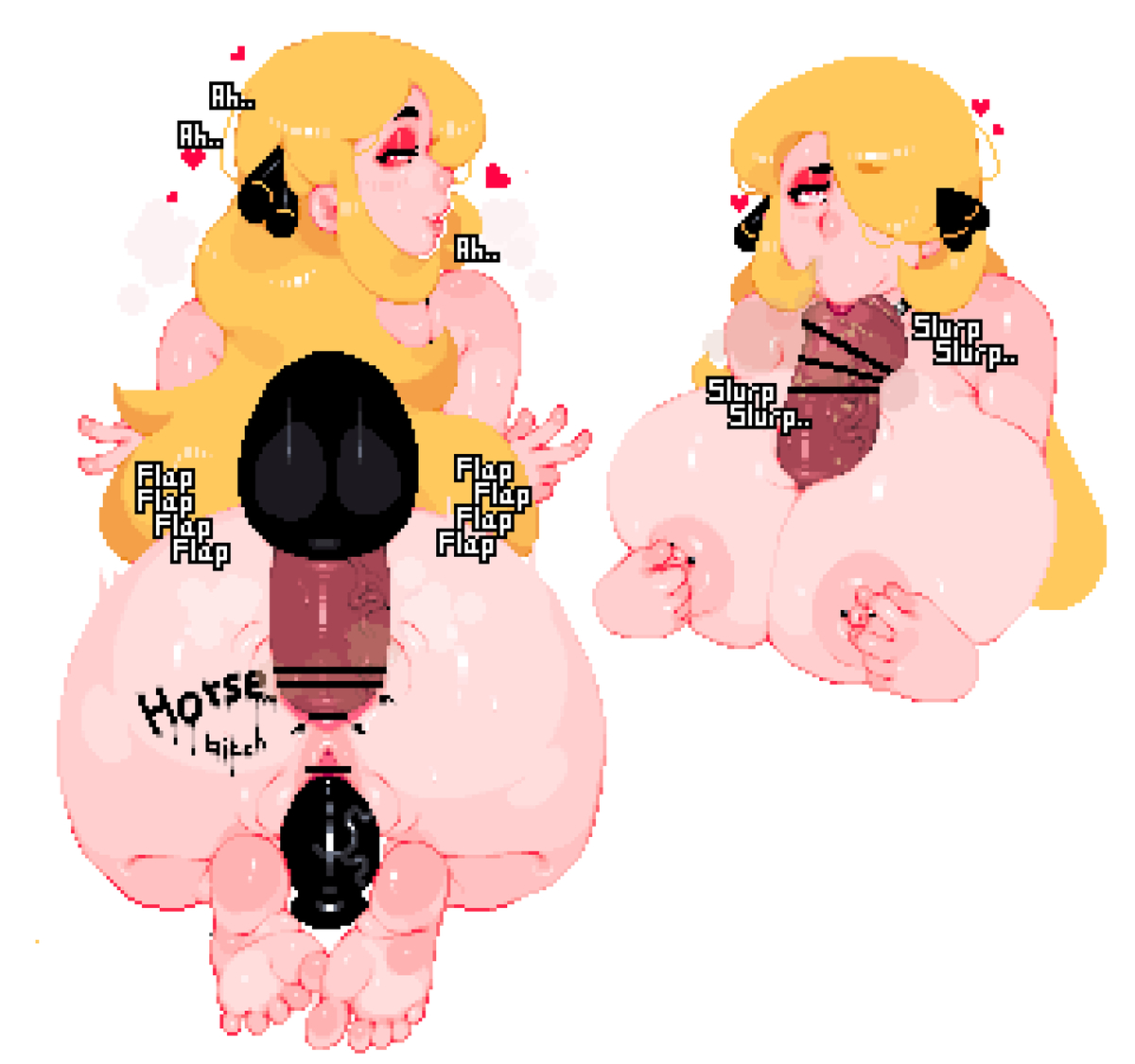 1animal, 1girls, 1pokemon, bestiality, black eyebrows, blonde, blonde female, blonde hair, blonde-haired female, blowjob, blush, breasts, censored, cowgirl position, cynthia (pokemon), doggy style, fellatio, female, fenale on feral, from behind, from behind position, heart, horse, large breasts, long hair, oral, paizufella, paizuri, pixel art, pokemon, pokemon (species), pokemon champion, pussy, simple background, vaginal penetration, white background, zoophilia