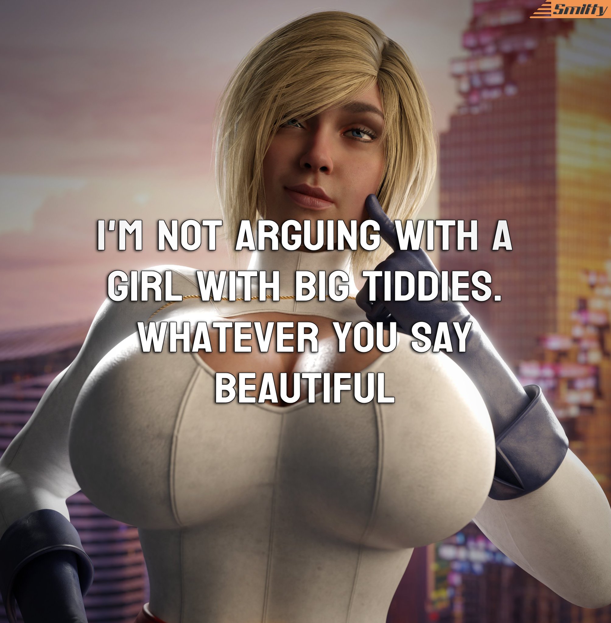1girls, 3d, alien, alien girl, alien humanoid, alien look like human, athletic, athletic female, big breasts, blender, blonde hair, blue eyes, breasts, busty, chest, cleavage, curvaceous, curvy, curvy figure, dc, dc comics, digital media (artwork), eyebrows, eyelashes, female, female focus, female only, fit, fit female, fully clothed, hourglass figure, huge breasts, humanoid, injustice 2, kara zor-l, karen starr, kryptonian, large breasts, light skin, light-skinned female, power girl, power girl (injustice), signature, smitty34, solo, superheroine, superman (series), text, top heavy, upper body, voluptuous