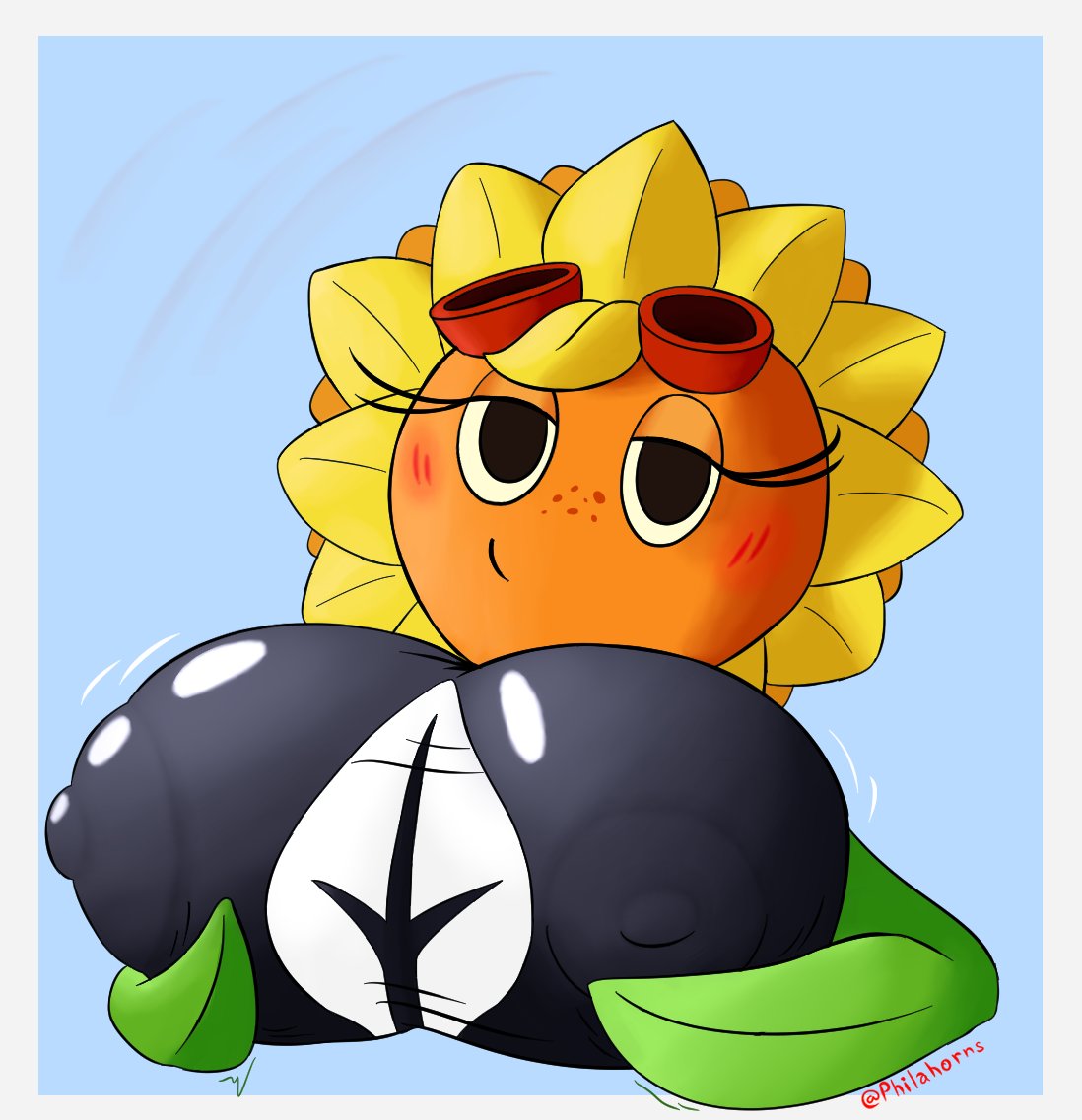 big_breasts clothed female female_only holding_breast holding_own_breast huge_breasts nipples_visible_through_clothing no_bra philahorns plantie plants_vs_zombies solar_flare_(pvz) video_games