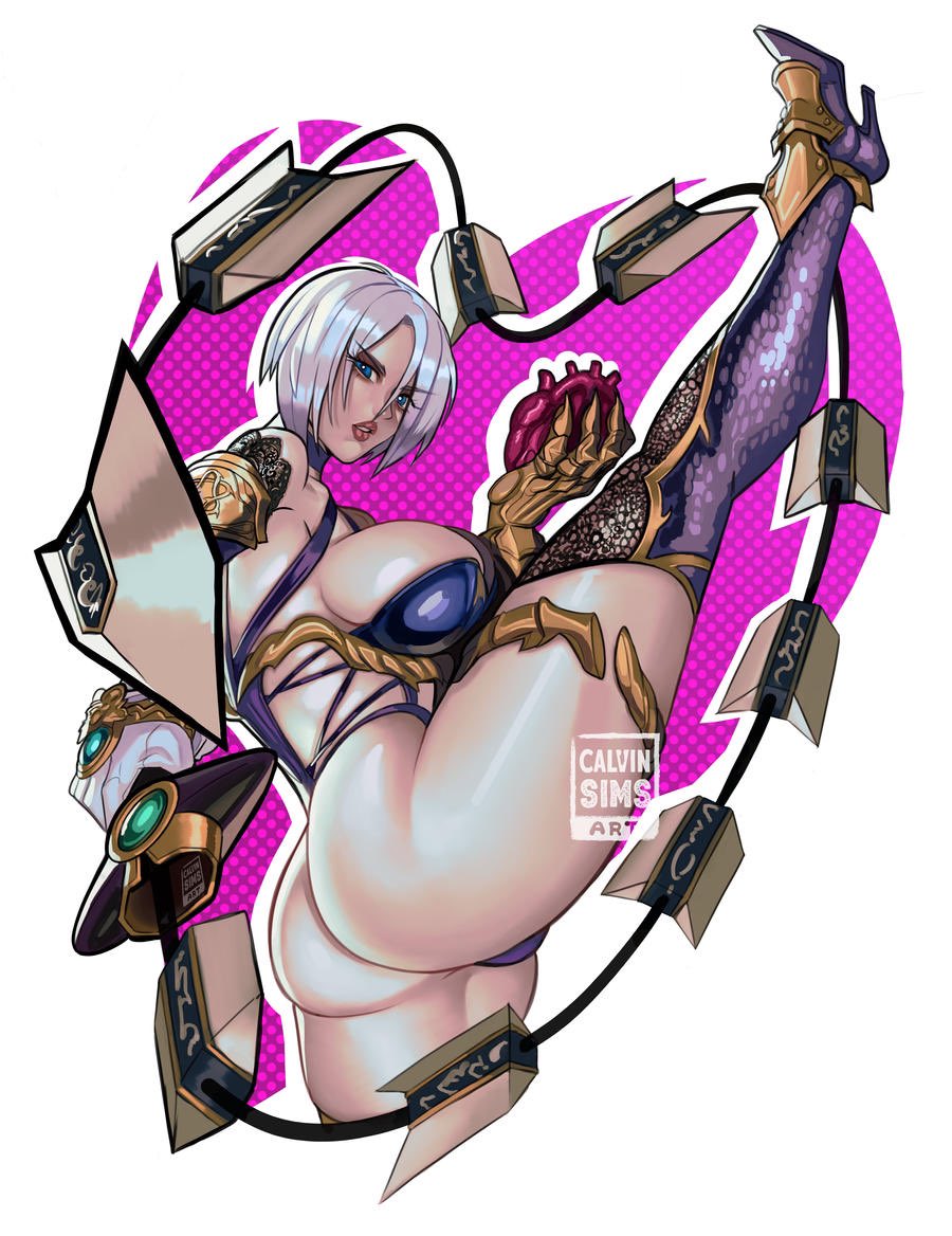 1girls ass breasts calvin_sims_art heart huge_ass huge_breasts isabella_valentine large_breasts looking_at_viewer soul_calibur whip white_hair