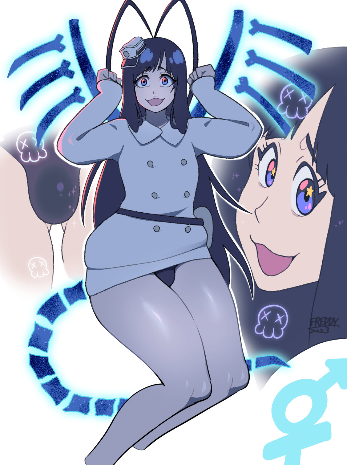1boy, black hair, bleach, bleach: the thousand-year blood war, femboy, freddyhalloween, fully clothed, giselle gewelle, human, long hair, male, male only, solo, trap