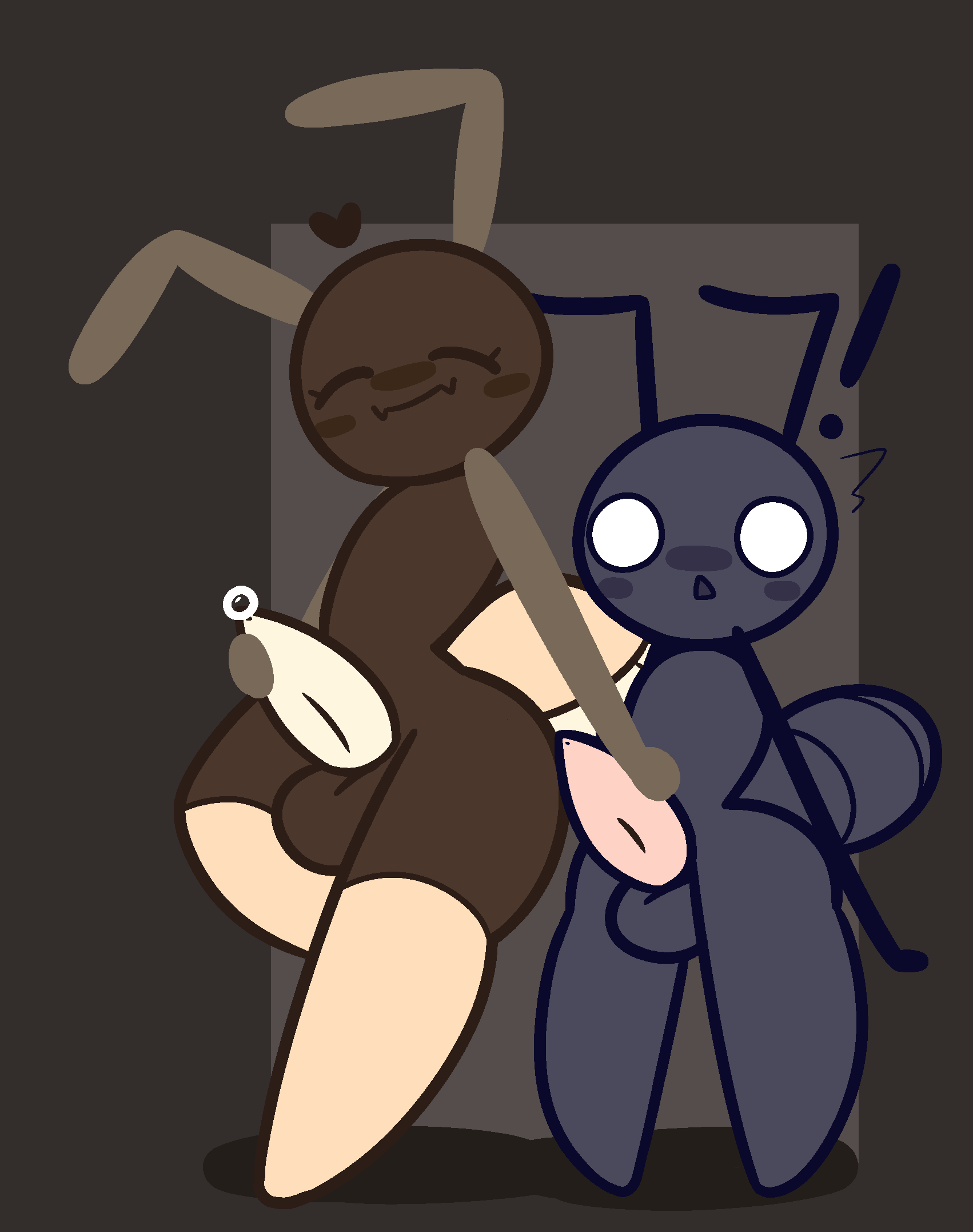 ! 2boys 2males ant_(mallow_on_a_stick) antennae antennae_(anatomy) anthro black_body blush brown_body closed_eyes gay handjob heart hearts_around_head insects male/male mallow_on_a_stick masturbation open_mouth pre_cum precum precum_on_penis shy_ant_(mallow_on_a_stick) white_eyes