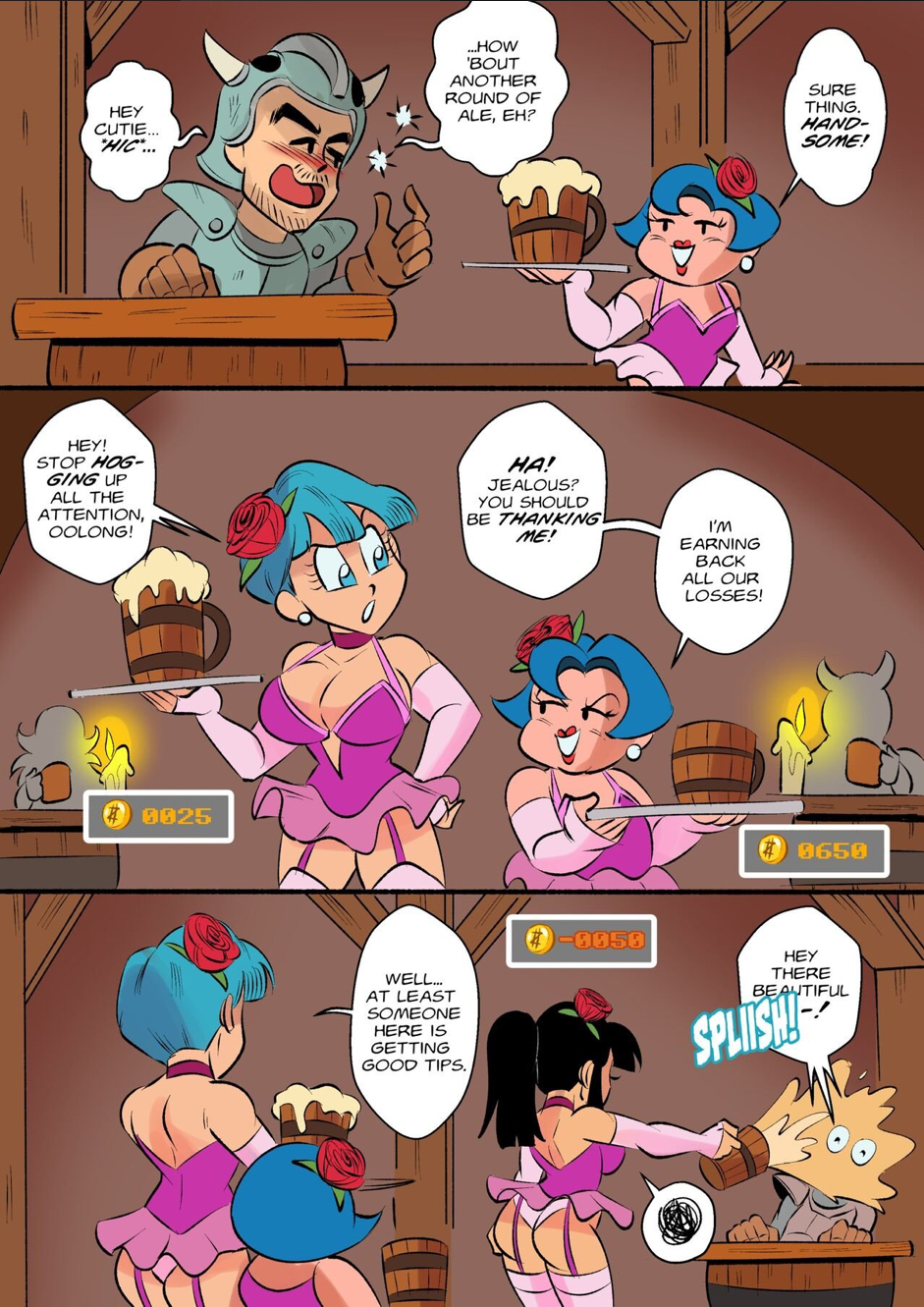 2boys 2girls ass big_breasts blue_eyes blue_hair blush bulma_briefs candles chichi dragon_ball dragon_ball_super dragon_ball_z drunk ear_piercing funsexydragonball lingerie oolong rose_in_hair splashing tied_hair