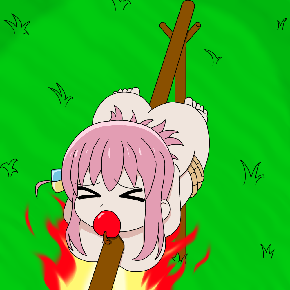 apple_gag apple_in_mouth barbecue bocchi_the_rock! bondage cannibal cannibalism cannibals captured cooked cooked_alive cooked_person cooking cooking_pot cooking_vore damsel damsel_in_distress dolcett fire gagged gotou_hitori gynophagia kidnapped literal_spitroast naked nsfw nude nudity peril pink_hair roast roasted roasting roasting_spit rotisserie scared sine420eee spitroast tied_to_pole tied_up