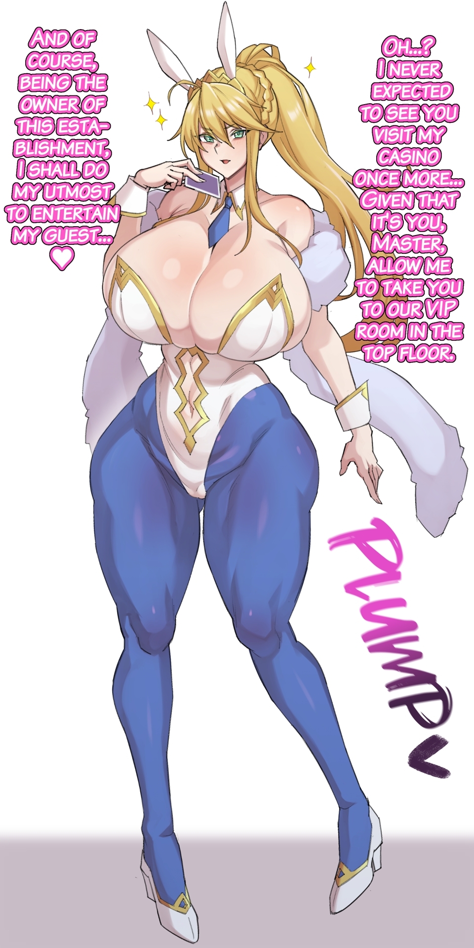 1girls, aba rano, artoria pendragon (lancer), artoria pendragon (swimsuit ruler), big breasts, big thighs, blonde hair, breasts, busty, cleavage, english text, fate (series), fate/grand order, female, female only, gigantic breasts, huge breasts, huge thighs, large breasts, large thighs, massive breasts, navel, thick thighs, thighs, turquoise eyes, voluptuous