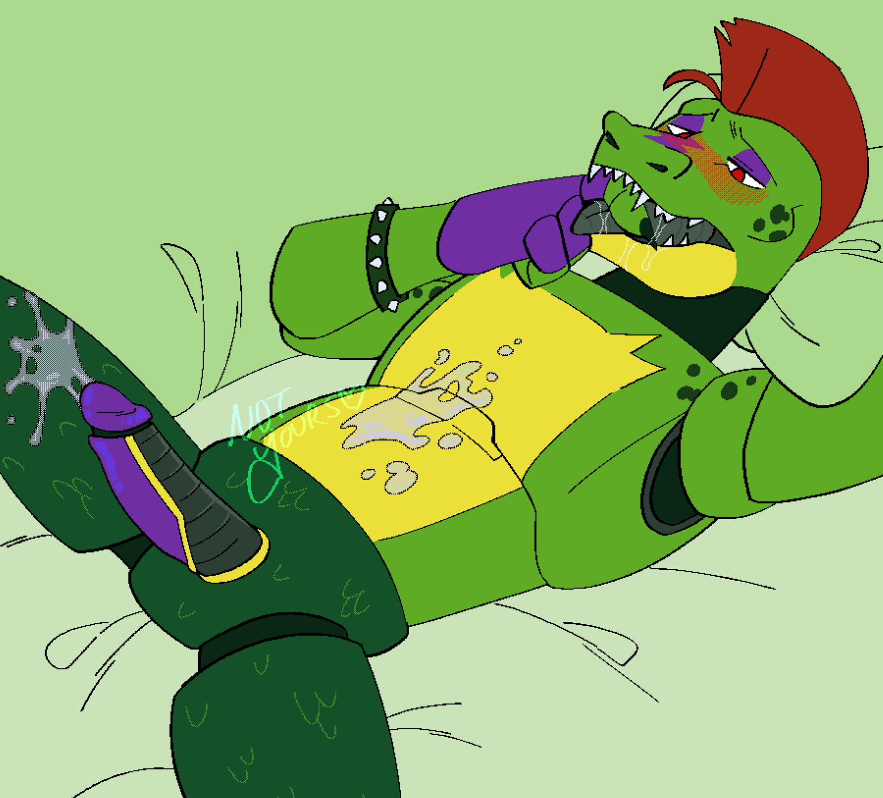 1boy 2023 alligator alligatorid animatronic anthro anthro_focus anthro_only anthro_solo biting_finger blush blush_lines boner bracelet crocodile crocodilian crocodylid cum cum_on_belly cum_on_leg cum_on_stomach cum_pool cum_string cumming digital_drawing_(artwork) digital_media_(artwork) drool drool_string drooling ejaculate ejaculating_cum ejaculation erect_penis erection fangs finger_claws finger_in_mouth finger_sucking fingerless_gloves five_nights_at_freddy's five_nights_at_freddy's:_security_breach furry furry_male furry_only genital_slit glans gloves green_skin half-closed_eyes looking_at_penis looking_down looking_down_at_penis luutherlex lying lying_on_bed machine male male_anthro male_only mohawk_(hairstyle) montgomery_gator_(fnaf) nude on_bed orgasm penis red_hair reptile reptile_humanoid robot robotic_genitalia robotic_penis scales scalie scalie_humanoid scottgames sharp_teeth simple_background slit solo solo_anthro solo_in_panel steel_wool_studios studded_bracelet tongue tongue_out