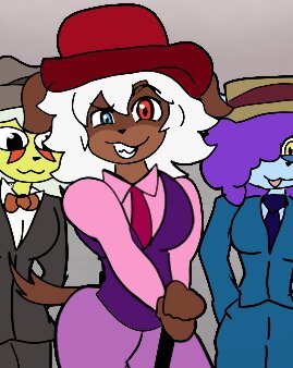 3girls :3 afroass axel_in_harlem big_ass black_eyes black_suit blue_eyes blue_fur blue_pants blue_tie bowtie breasts brown_fur cane cat_ears cat_tail eye_markings eyebrows_raised female female_focus female_only fluffy fluffy_tail furry furry_only grey_background hat heterochromia holding holding_cane holding_object holding_with_two_hands i_put_the_new_forgis_on_the_jeep imminent_sex leaning_on_object looking_at_viewer meme nose original_character original_characters pants pink_clothing pink_shirt pink_tie purple_clothing purple_hair red_eyes shirt simple_background small_image smile smiling smiling_at_viewer suit suit_vest tail tie tongue tongue_out two_tone_body two_tone_fur vamonos_de_fiesta_a_factory white_hair white_shirt yellow_eyes yellow_fur