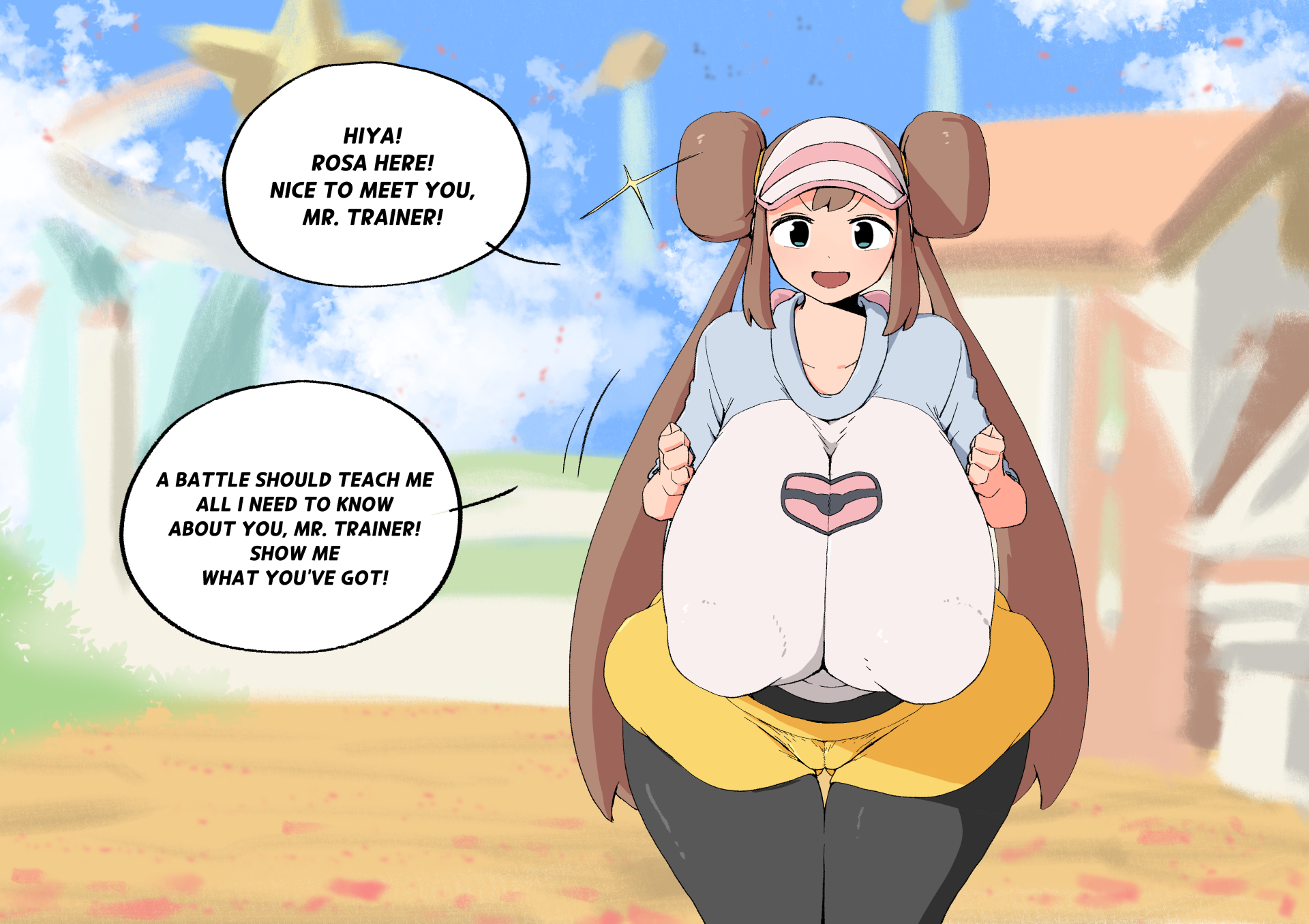 1girls, alternate breast size, breasts, female, game freak, hips, huge breasts, light skin, light-skinned female, naughty face, nintendo, pokemon, pokemon bw2, rosa (pokemon), thick thighs, thighs, wide hips, woohyoot