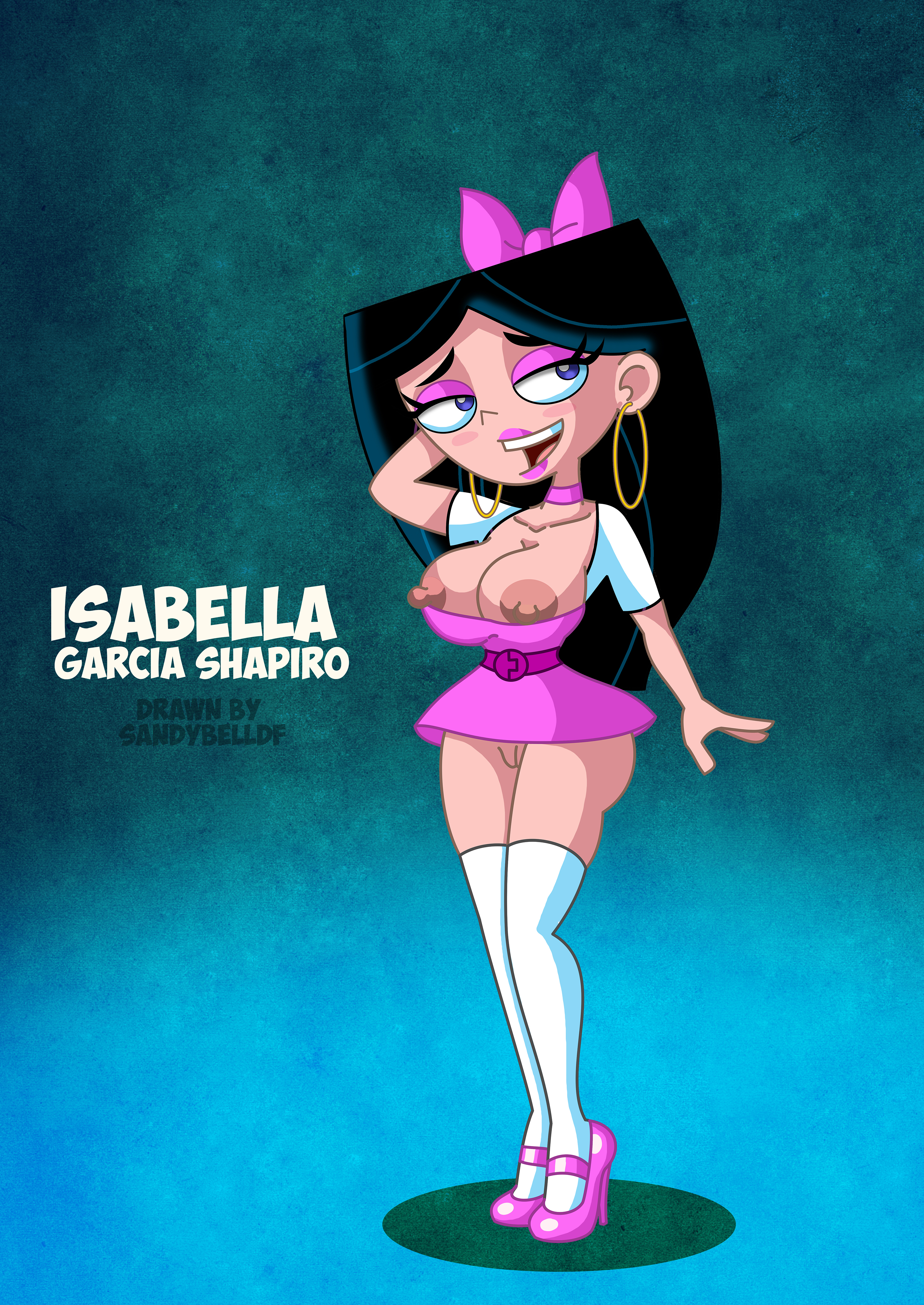 black hair, breasts, cleavage, disney, disney channel, disney xd, female, high heels, isabella garcia-shapiro, nipples, phineas and ferb, sandybelldf, tagme
