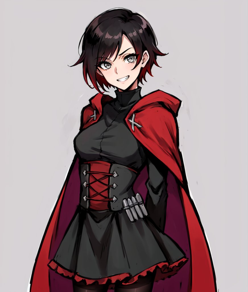 1girls, ai generated, black hair, female, female only, leukocrisp, ruby rose, rwby, shiny hair, shiny skin, tagme