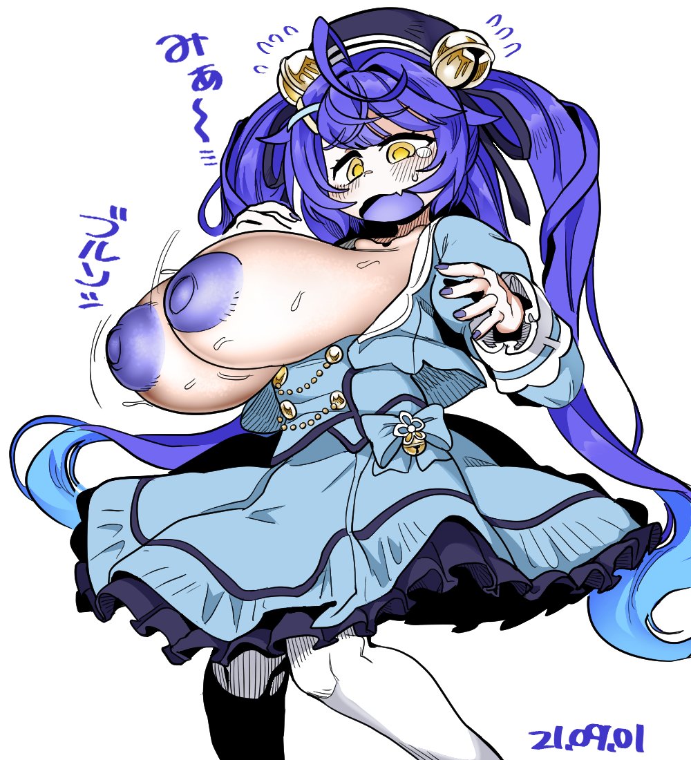 alternate_breast_size amamiya_kokoro areolae big_areola big_breasts blue_hair blue_nipples breast_focus breasts breasts_out clothing female female_only hair_ornament huge_breasts mostly_clothed nijisanji open_mouth puffy_nipples solo solo_female solo_focus sweat sweaty sweaty_breasts tagme tetugakuzonbi virtual_youtuber