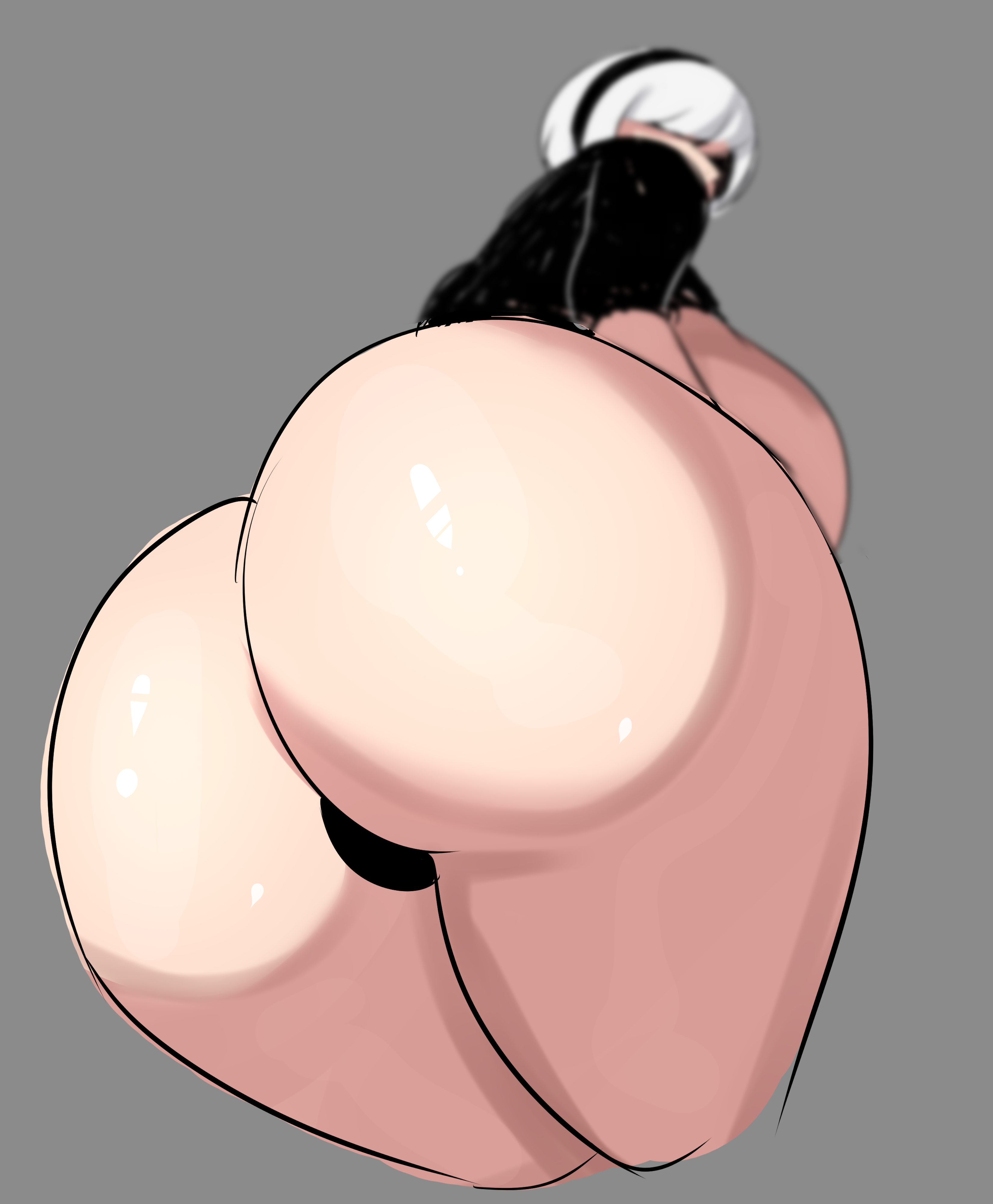 1girls, ass, ass focus, breasts, fake face, female, female only, huge ass, huge breasts, light skin, light-skinned female, nier, nier: automata, short hair, sketch, solo, thick thighs, white hair, yorha 2b