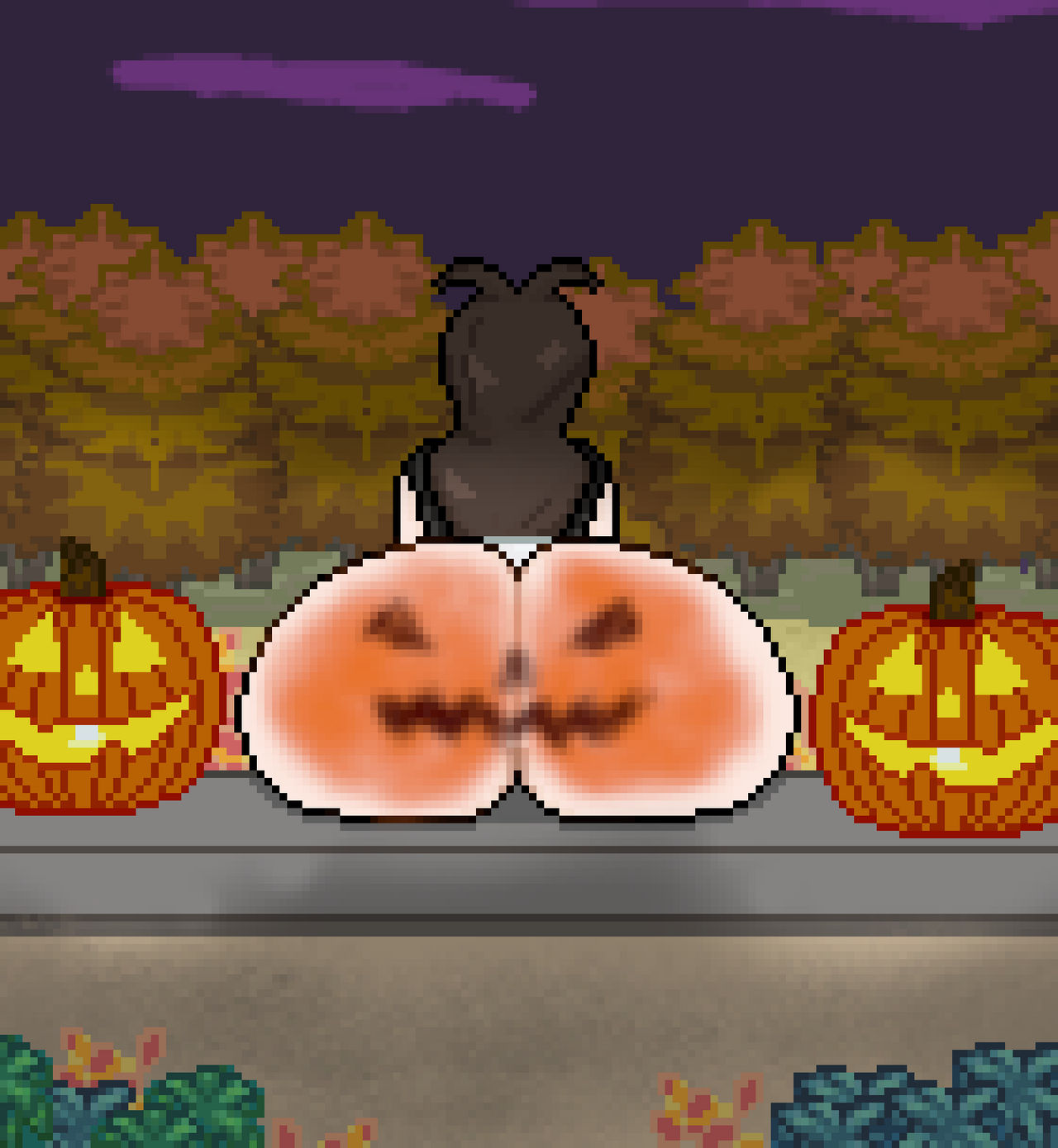 ass ass_focus big_ass bodypaint bottomless female halloween hilda_(pokemon) huge_ass massive_ass nintendo painted_butt pixel_art pokemon pokemon_bw tagme