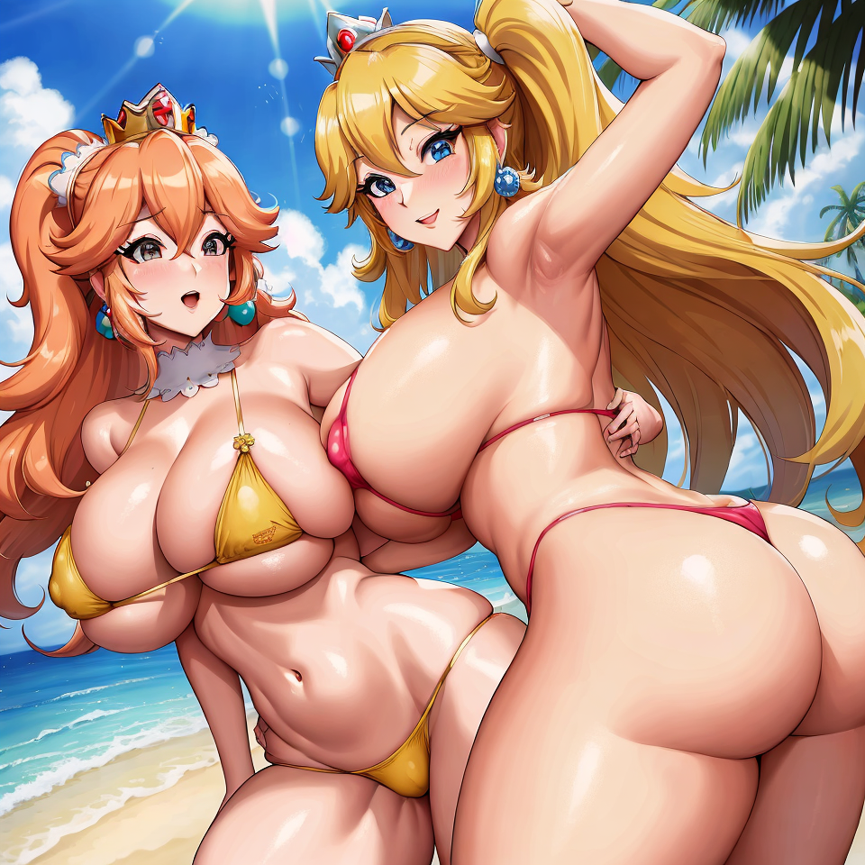 ai generated, big breasts, bikini, breasts, female, female only, mario (series), nintendo, princess daisy, princess peach