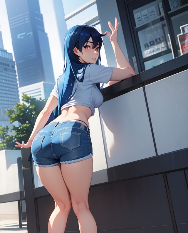 ai_generated ass blue_hair jeans short_jeans short_shorts