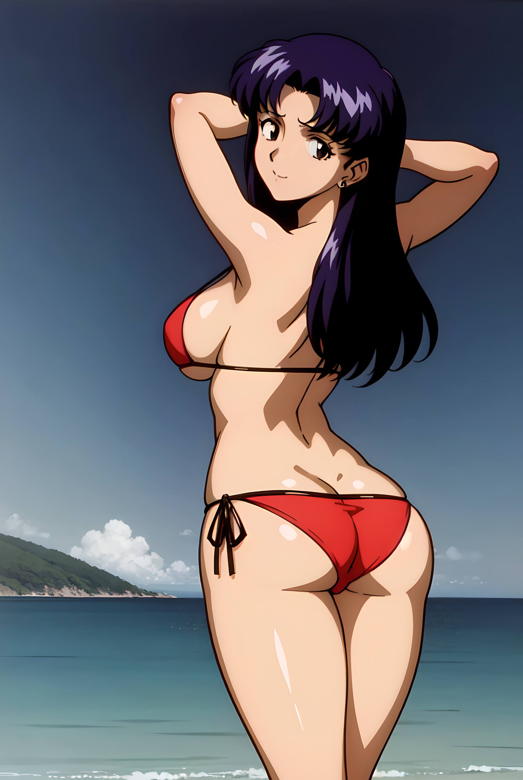 ai generated, ass, breasts, female, female only, misato katsuragi, nai diffusion, neon genesis evangelion, sideboob, solo, stable diffusion, tagme