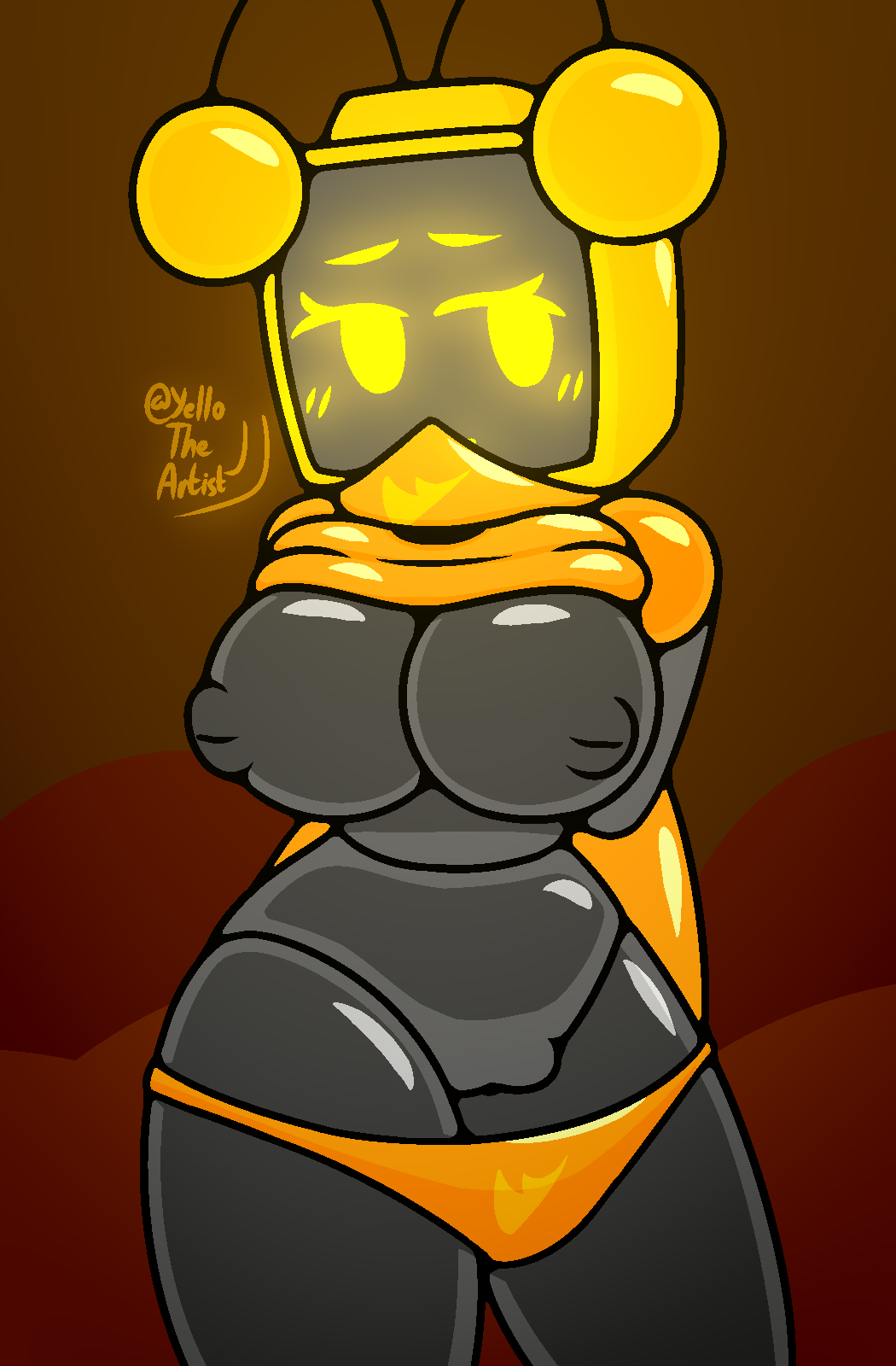 1girls clothes ena_(yellolight) female_focus female_only robot robot_girl screen_face shy tagme tv_head yellolight