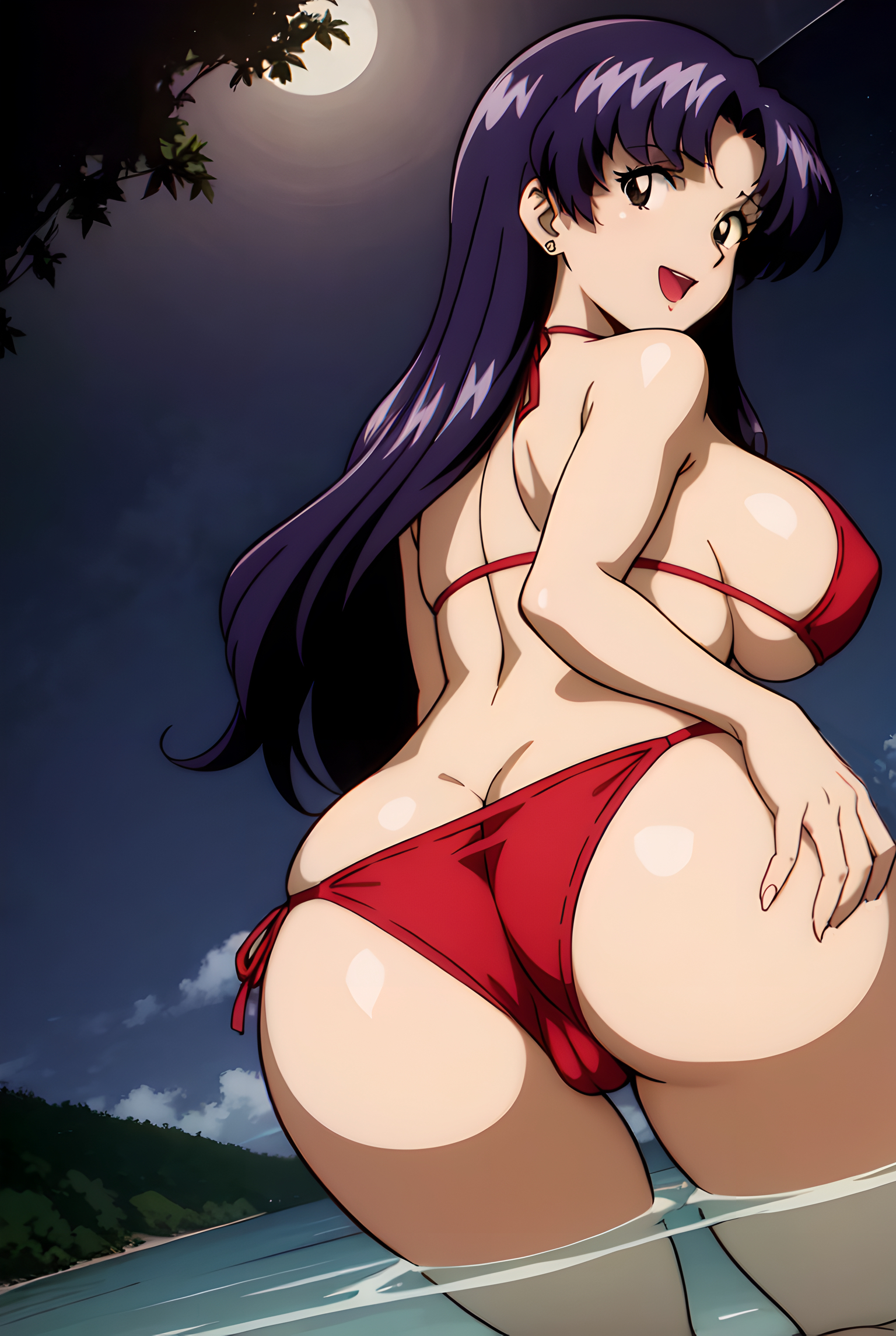 ai generated, ass, big ass, big butt, breasts, female, female only, hand on ass, hand on butt, misato katsuragi, nai diffusion, neon genesis evangelion, sideboob, solo, stable diffusion, tagme