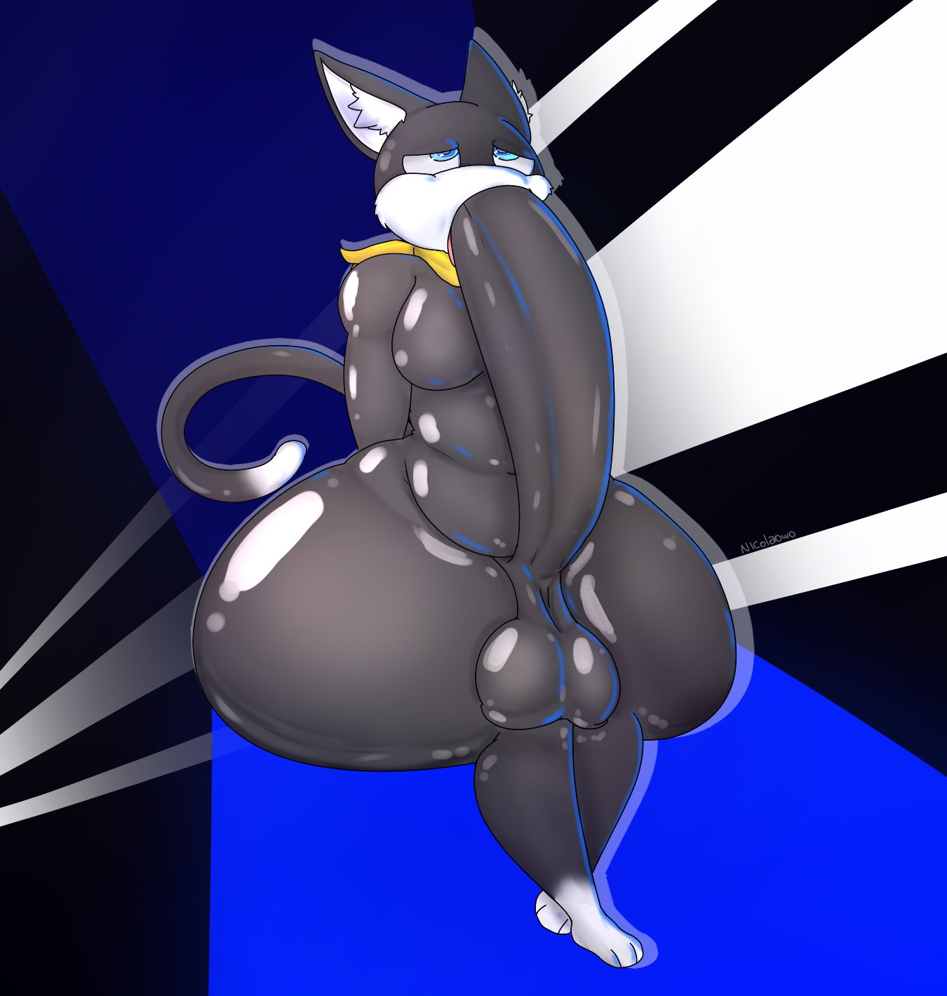 1boy, autofellatio, big penis, blowjob, furry, huge cock, male, male focus, male only, morgana (persona), nicolaowo, paws, penis, solo, solo focus, solo male, tail, thick thighs, wide hips