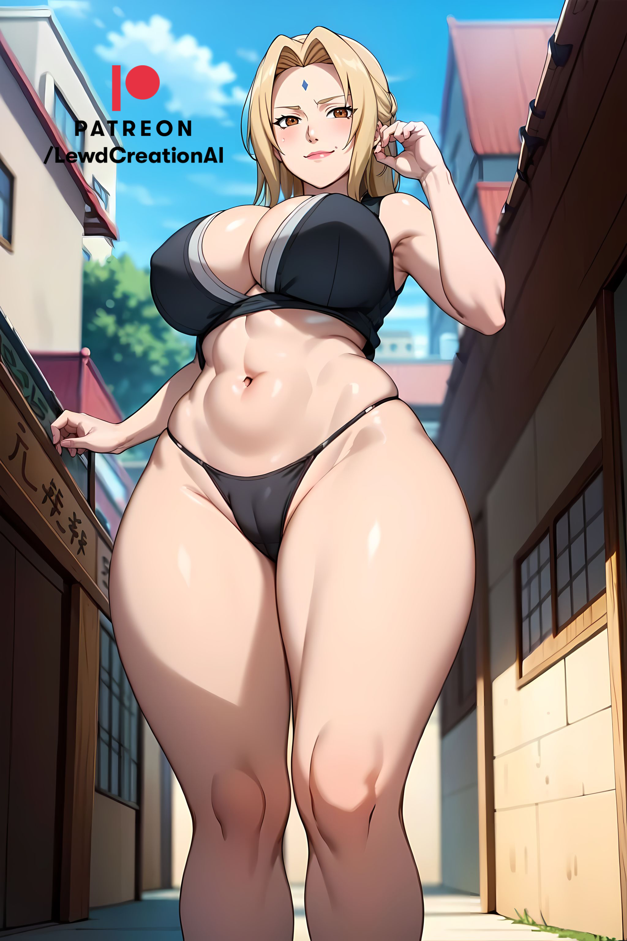 1girls, ai generated, armpit, ass, big breasts, big nipples, blonde female, blonde hair, blush, blushing at viewer, blushing profusely, breasts, choker, female, female only, forehead gem, forehead jewel, forehead mark, from below, horns, huge breasts, lewdcreationsai, muscular, muscular female, naruto, naruto (classic), naruto (series), naruto shippuden, naruto: the last, navel, nipples, nipples outside, nipples visible through clothing, outdoors, phone, selfie, selfie pose, smile, smirk, solo, submissive, submissive female, thick, thick ass, thick legs, thick thighs, toned, toned female, tsunade