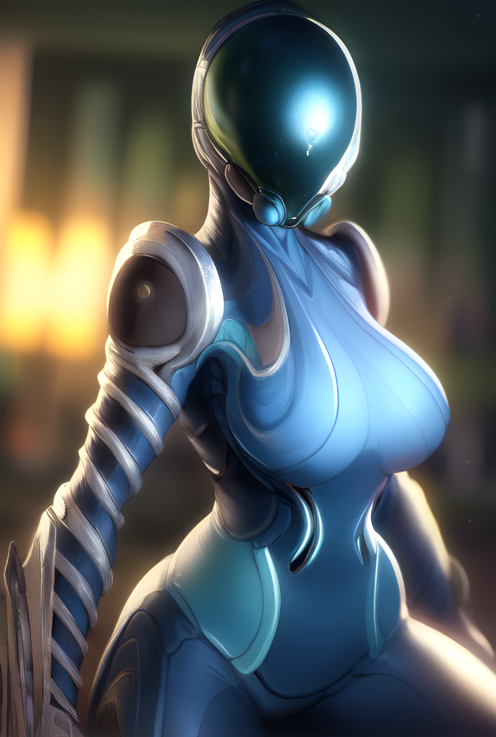 1girls ai_generated big_breasts big_butt blue_body breasts curvaceous curvy curvy_female curvy_figure faceless faceless_character faceless_female female female_only helmet hips huge_breasts large_breasts mag_(warframe) metal_body metal_cuffs metallic_body pauldrons solo thick_thighs thighs warframe wide_hips