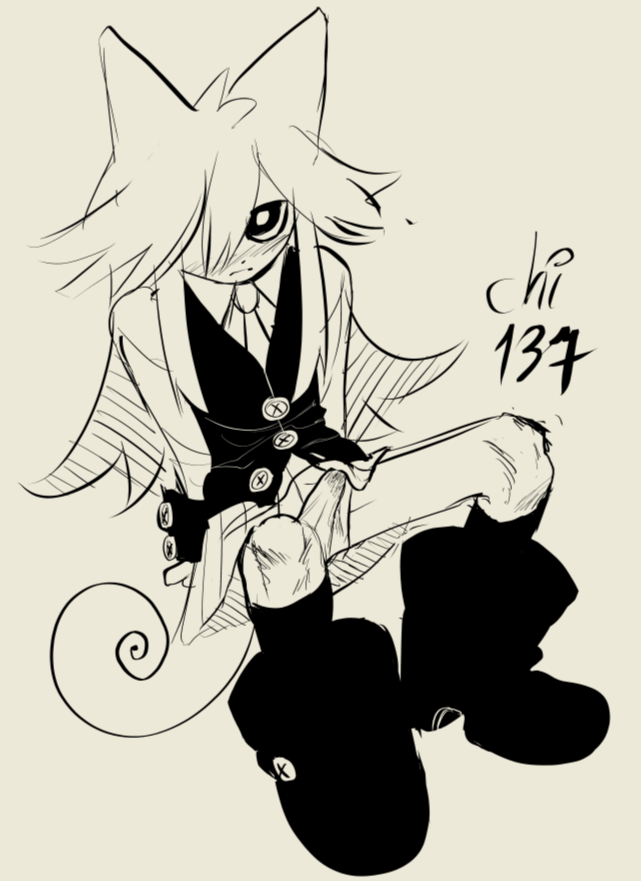 1boy animal_ears chi_137 cute_expression cute_face cute_male dick funamusea genderswap_(ftm) long_hair male male_only moge-ko mogeko_castle monochrome rule_63 shy skirt_up solo tail trap