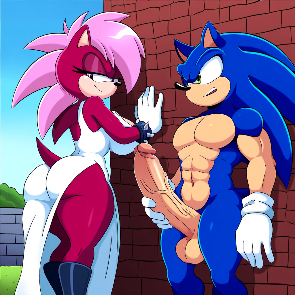 ai_generated ass blue_body breasts incest incest_(lore) magenta_fur male/female pink_hair sex sonia_the_hedgehog sonic_(series) sonic_the_hedgehog sonic_the_hedgehog_(series) sonic_underground sonic_x_sonia straight veiny_penis wall